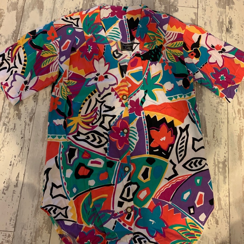 Vintage Colorful Southern Lady Shirt Sz. M
